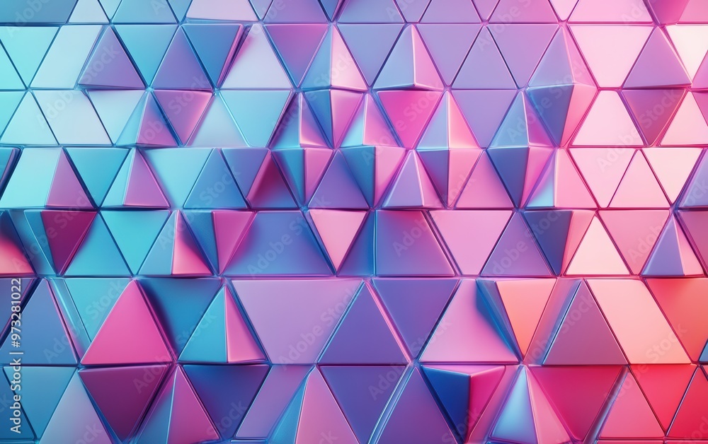 Fototapeta premium Futuristic, High Tech, colored background, with a triangular block structure. Wall texture with a 3D triangle tile pattern. 3D render 