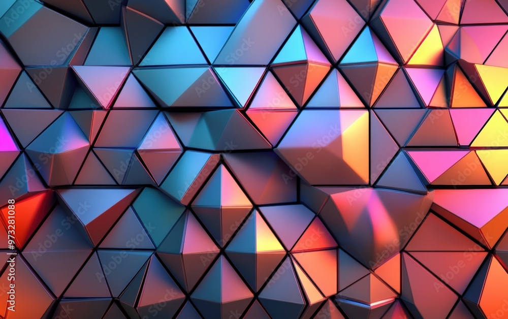Futuristic, High Tech, colored background, with a triangular block structure. Wall texture with a 3D triangle tile pattern. 3D render Futuristic, High Tech, colored background, with a triangular block structure. Wall texture with a 3D triangle tile pattern. 3D render