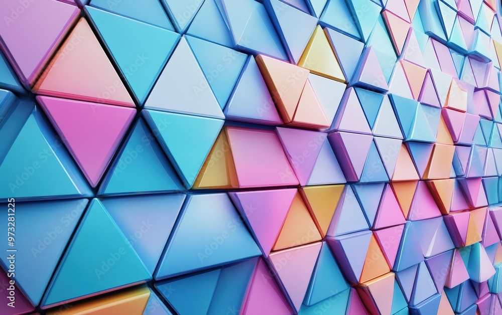 Futuristic, High Tech, colored background, with a triangular block structure. Wall texture with a 3D triangle tile pattern. 3D render Futuristic, High Tech, colored background, with a triangular block structure. Wall texture with a 3D triangle tile pattern. 3D render