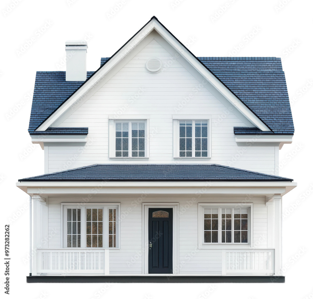 PNG Modern two-story house with a porch on a sunny day PNG Modern two-story house with a porch on a sunny day