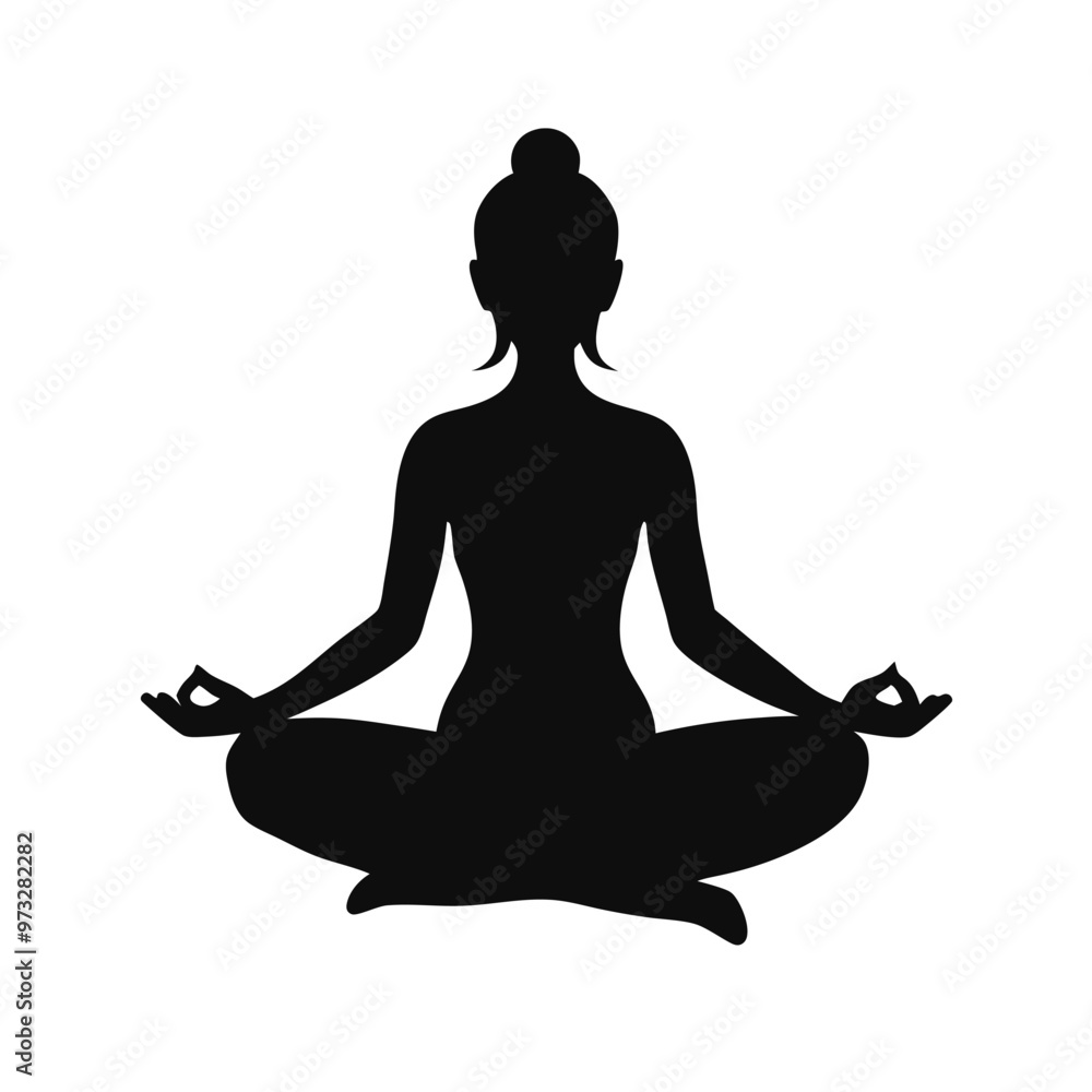 a yoga girl sitting in yoga pose , vector silhouette illustration, isolated white background a yoga girl sitting in yoga pose , vector silhouette illustration, isolated white background