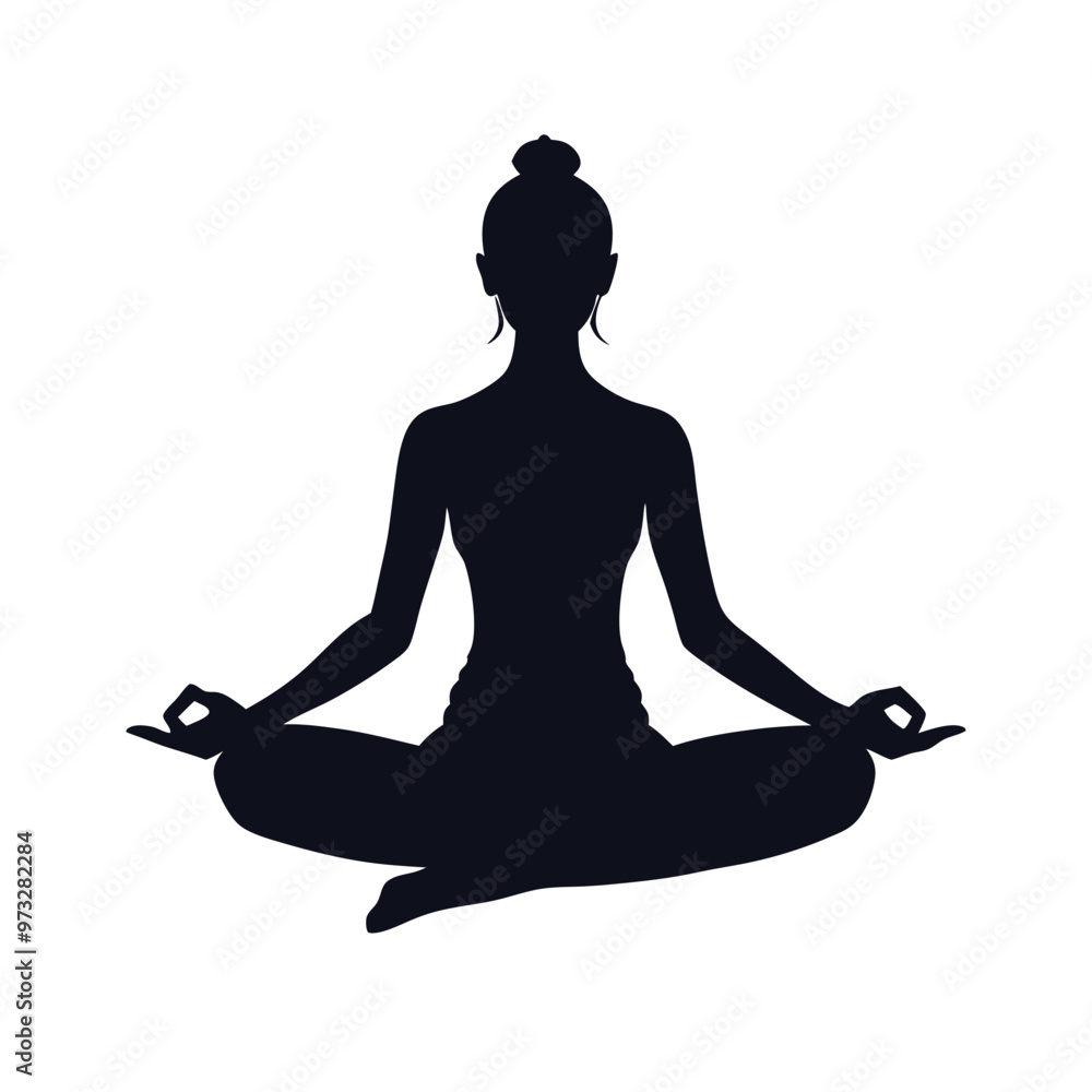 a yoga girl sitting in yoga pose , vector silhouette illustration, isolated white background a yoga girl sitting in yoga pose , vector silhouette illustration, isolated white background