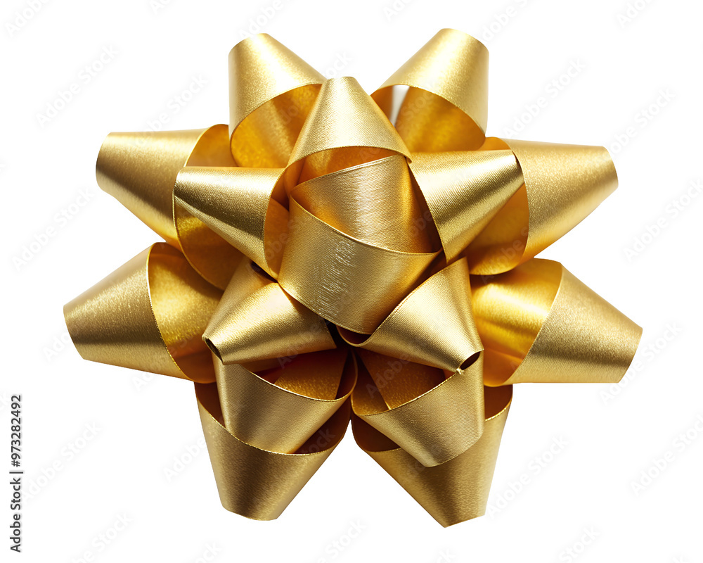 Golden Metallic Gift Bow Top View Isolated on White Transparent Background, PNG Element Golden Metallic Gift Bow Top View Isolated on White Transparent Background, PNG Element