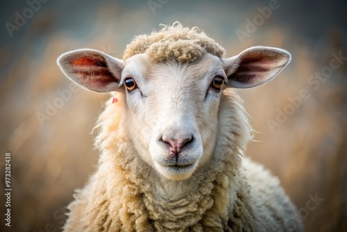 Close-up shot of a cute sheep with woolly patterns on its body photo