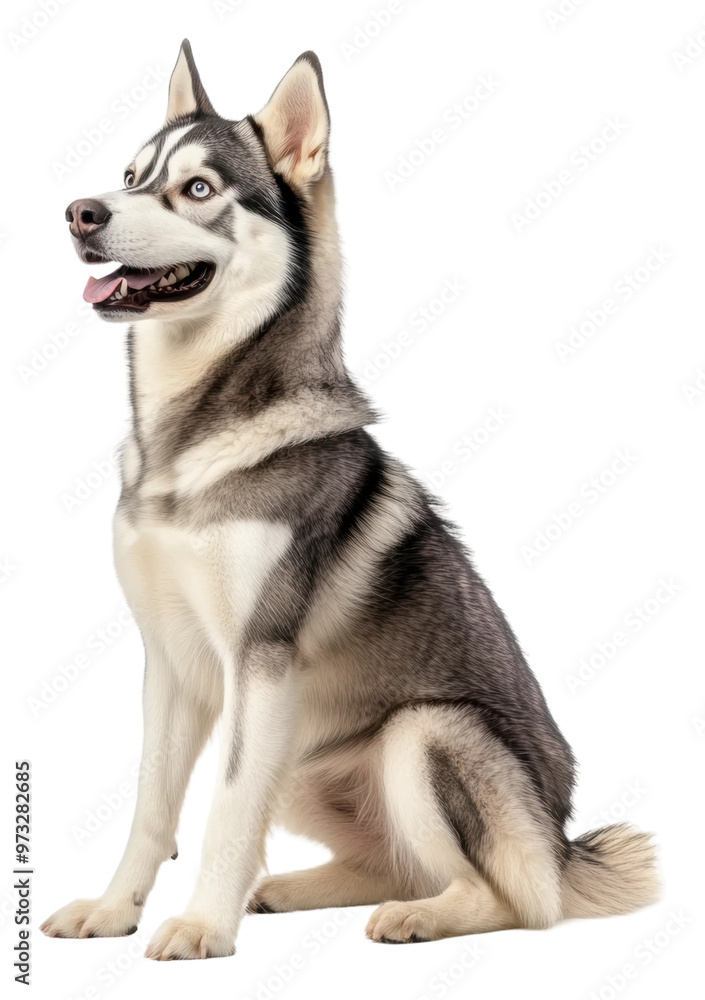 PNG Friendly Siberian Husky sitting indoors at home PNG Friendly Siberian Husky sitting indoors at home
