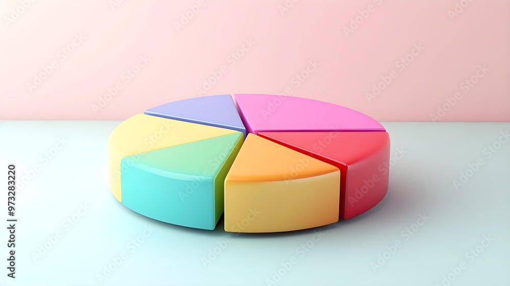 Obraz premium A pie chart with vibrant segments representing market shares, set against a soft pastel background