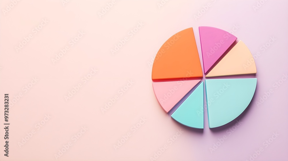 A pie chart with vibrant segments representing market shares, set against a soft pastel background A pie chart with vibrant segments representing market shares, set against a soft pastel background