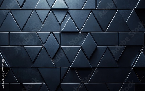 Fototapeta Naklejka Na Ścianę i Meble -  Futuristic, High Tech, dark background, with a triangular block structure. Wall texture with a 3D triangle tile pattern. 3D render --ar 8:5 --v 6.1 Job ID: 5e4156c0-35c1-4daa-b92d-2f41d4074a4f