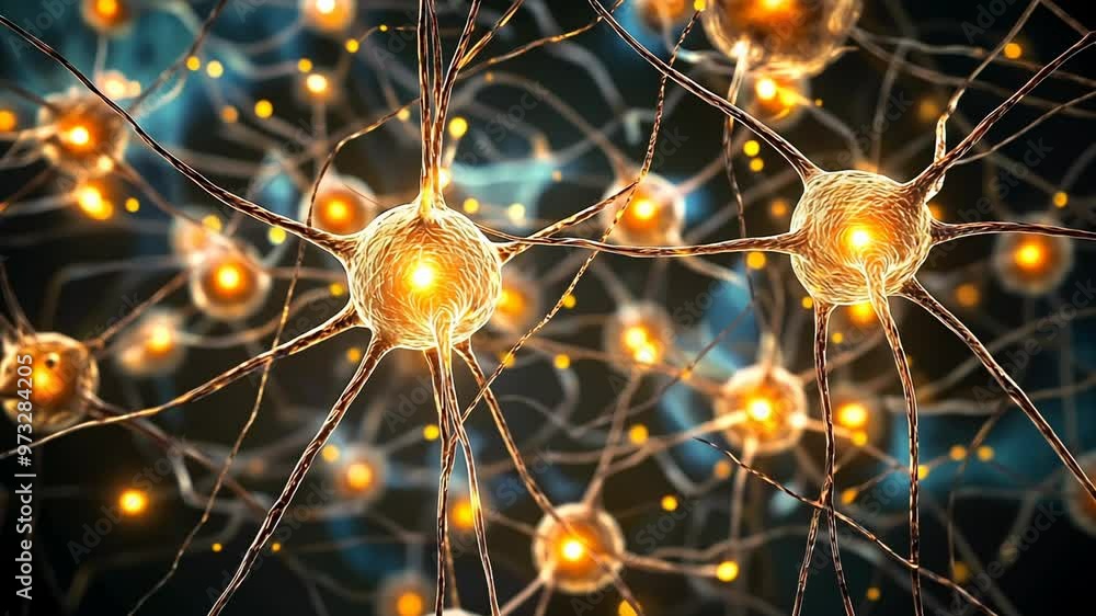 Microscopic view of active neurons firing in the brain Microscopic view of active neurons firing in the brain