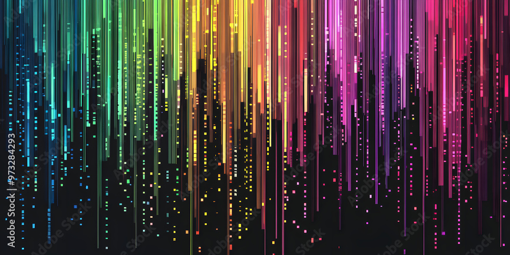 Obraz premium abstract pixel background. pixel multicolored falling wave on a black background. mosaic. pixel background