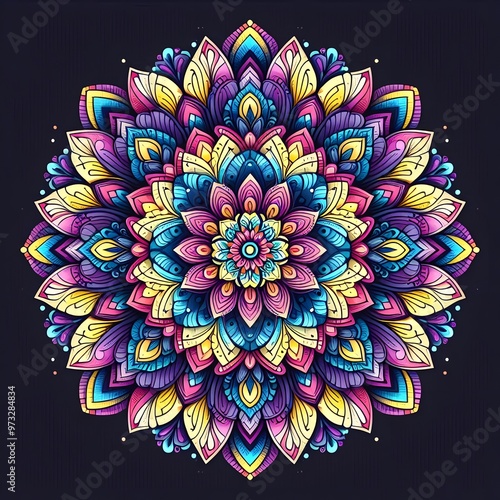 Colorful Flower on Black Background Intricate Geometric Designs and Celestialpunk Inspiration Wallpaper 