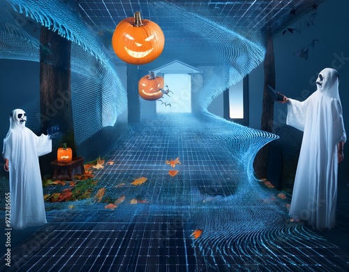 Obraz na płótnie Virtuelles Halloween-Haus mit Augmented-Reality-gestütztem Gruselpfad