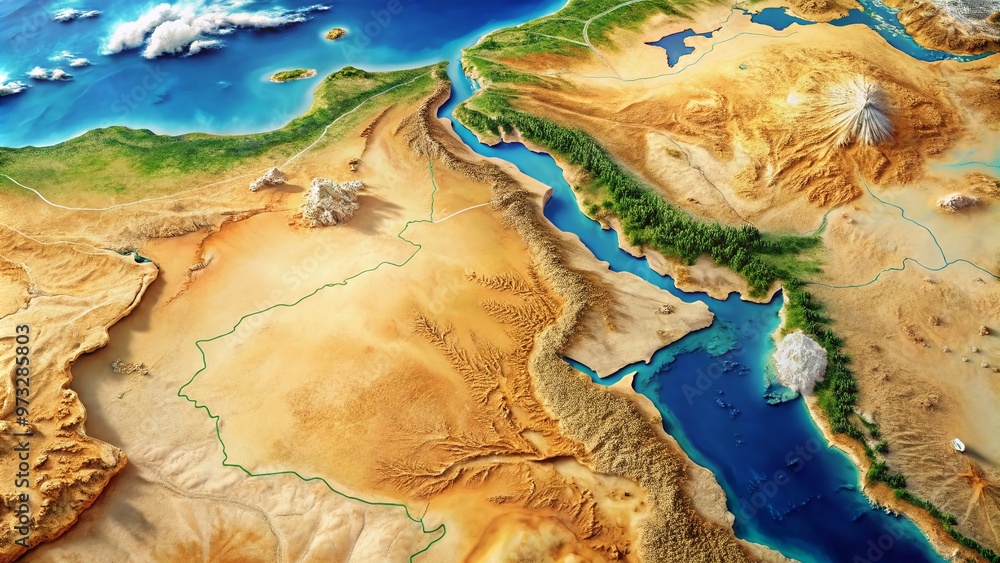 A detailed, high-resolution map of the Syrian Desert, showcasing its ...