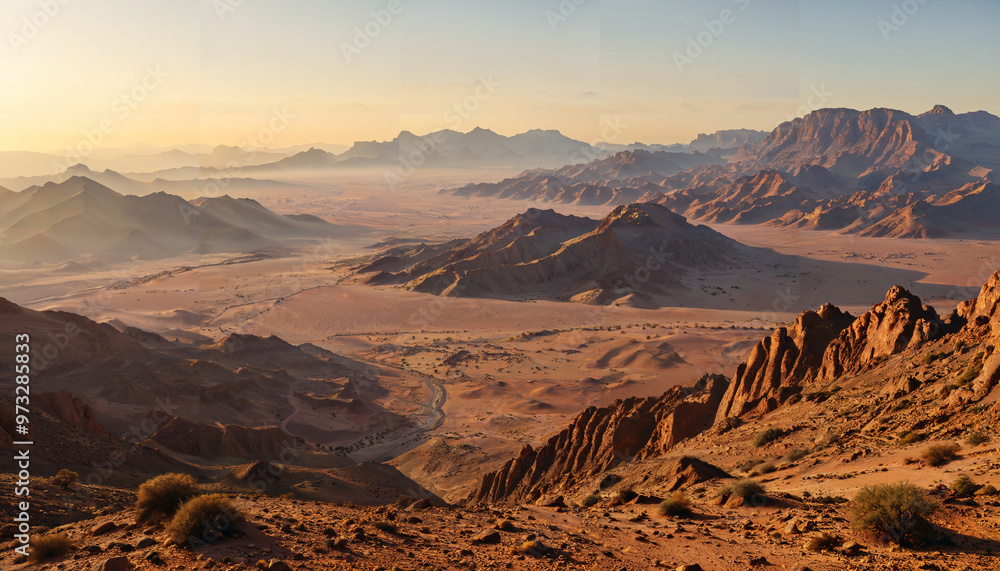 Naklejka premium Coucher de soleil sur les montagnes