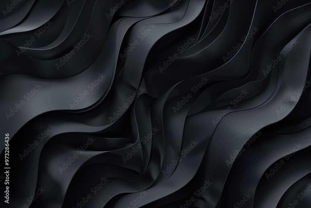 Obraz premium Abstract Flowing Black Fabric Texture - Luxurious Satin, Smooth Surface, and Modern Design