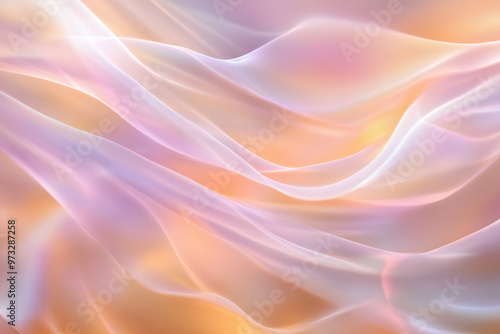 Soft, flowing pastel waves in hues of pink, purple, and orange, creating an abstract, dreamy design with smooth, elegant curves and gentle light effects