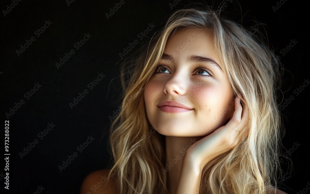 Yang and Pretty smiled face on studio background Yang and Pretty smiled face on studio background