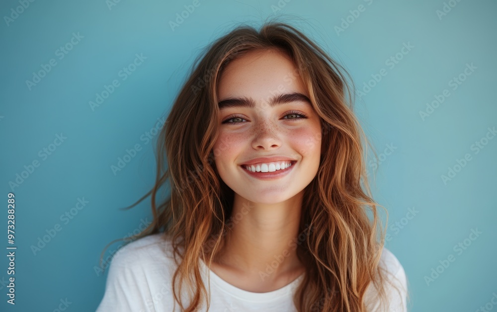 Yang and Pretty smiled face on studio background Yang and Pretty smiled face on studio background