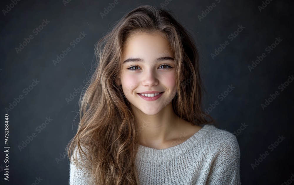 Yang and Pretty smiled face on studio background Yang and Pretty smiled face on studio background
