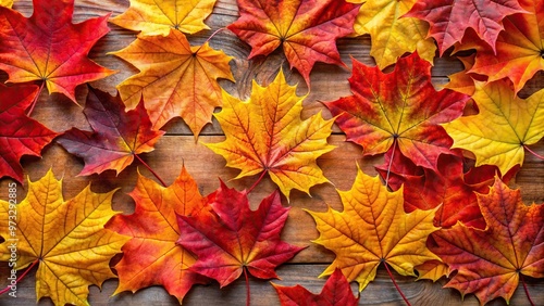 Colorful autumn maple leaves in shades of orange, red, and yellow capturing the essence of the fall season from a high angle