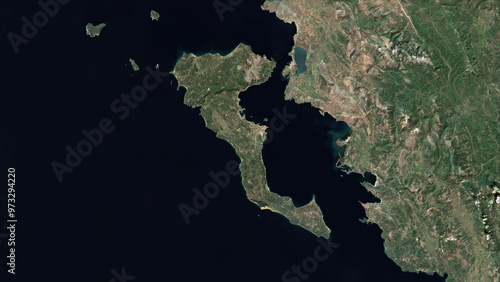 Kerkyra Island. Greece. Satellite, October 3, 2023 photo