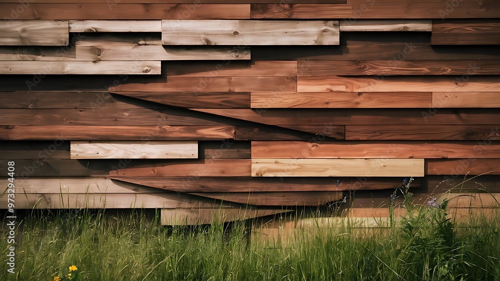Full frame of wooden planks and grass background Full frame of wooden planks and grass background