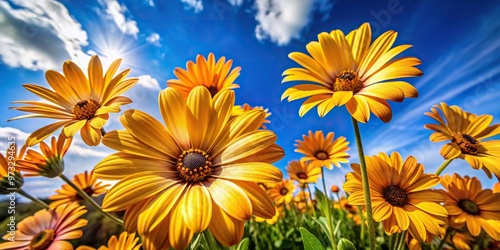 Colorful bunch of yellow coppery daisies shining in the daytime