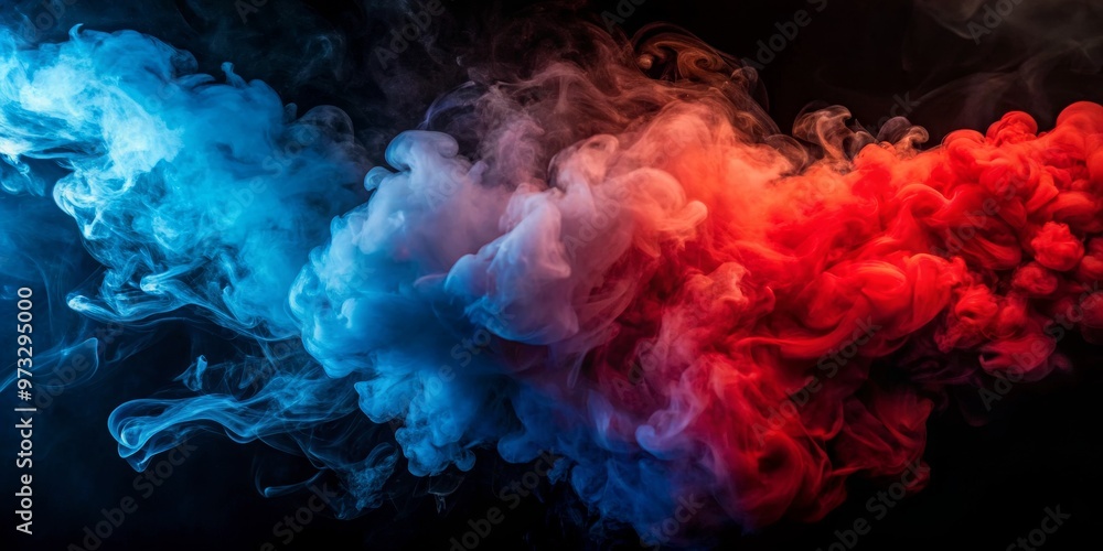 Fototapeta premium Abstract Blue and Red Smoke on Black Background, smoke , abstract , background , vapor