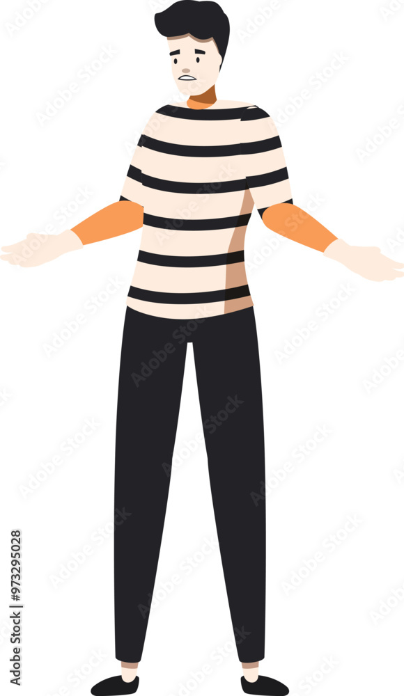 Young man is standing with his arms outstretched, palms up, and a confused expression on his face Young man is standing with his arms outstretched, palms up, and a confused expression on his face