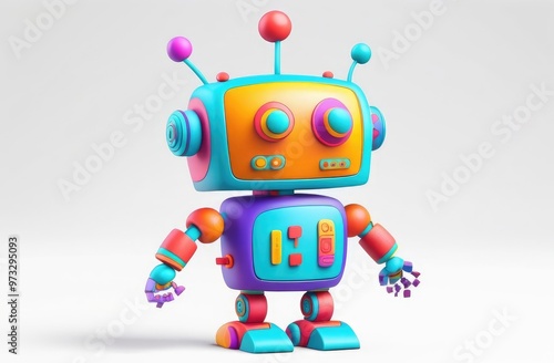 one robot on a white background, 3d cartoon illustration.