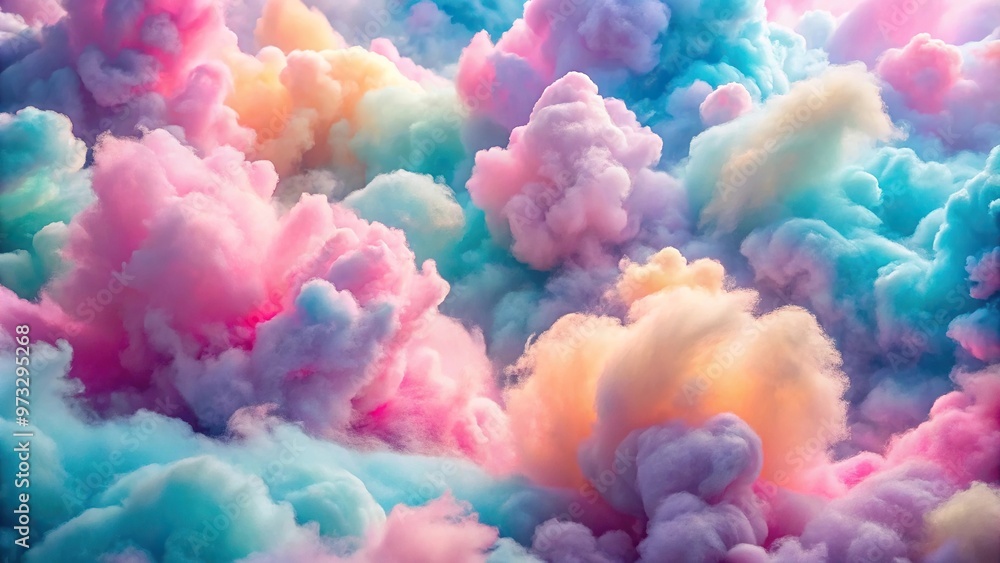 Obraz premium Colorful cotton candy clouds in soft pastel color background Extreme Close-Up