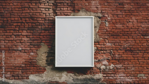 White blank frame on brick wall background