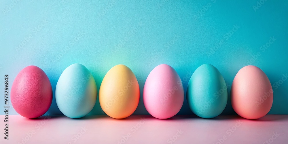 Pastel Easter Eggs on Blue and Pink Background, Easter eggs , pastel colors , holiday , celebration Pastel Easter Eggs on Blue and Pink Background, Easter eggs , pastel colors , holiday , celebration