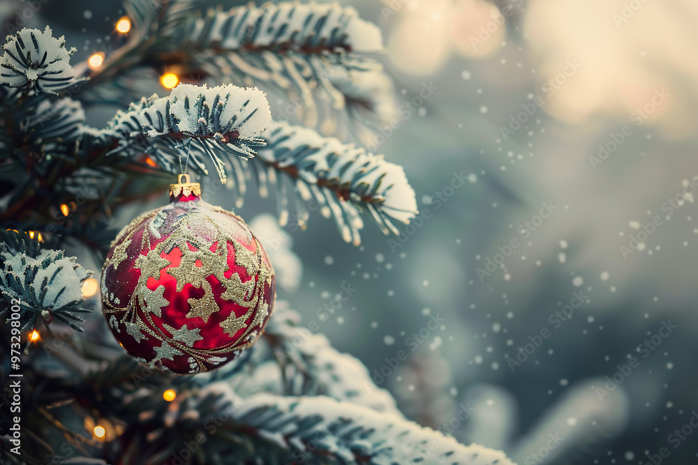 Obraz premium A gold and silver Christmas ornament hangs on a tree branch, generative ai image.,