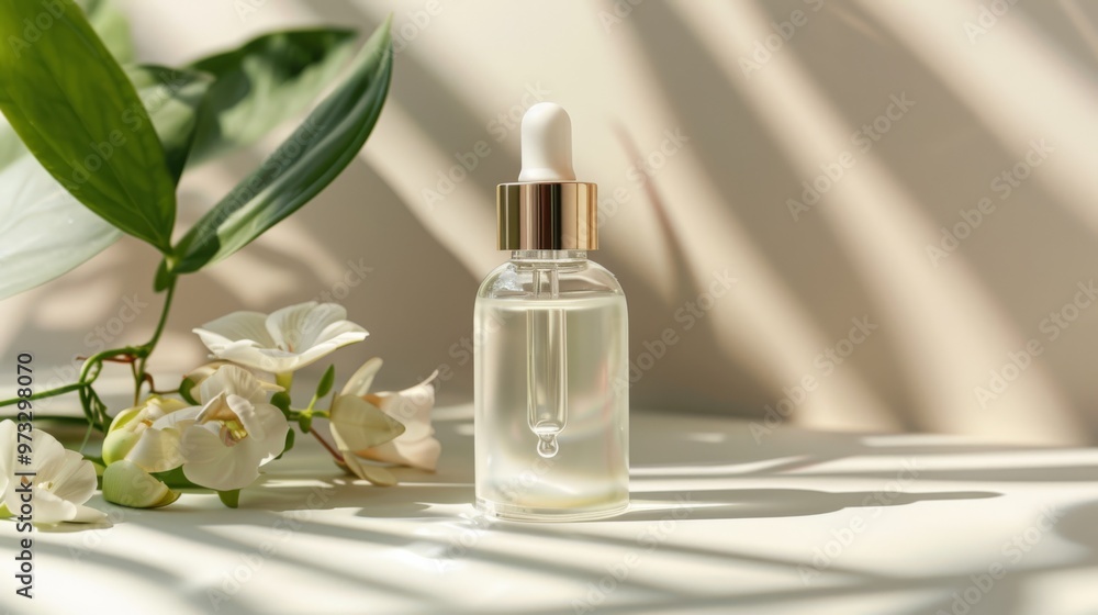Skin serum with collagen and vitamins, soft white lighting, clean background Skin serum with collagen and vitamins, soft white lighting, clean background