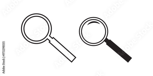 Magnifying glass instrument set icon, magnifying sign, glass, magnifier or loupe sign, search – stock vector