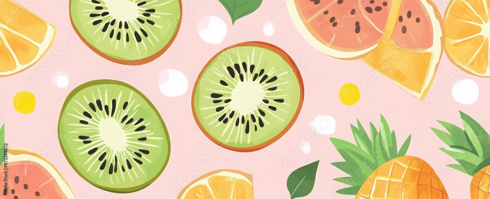 4 retro vector-style cards with fruit patterns, featuring pineapples, lemons, oranges, and kiwi on a pastel green background. 4 retro vector-style cards with fruit patterns, featuring pineapples, lemons, oranges, and kiwi on a pastel green background.