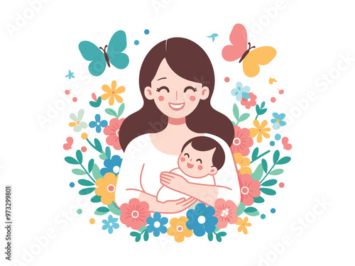 Loving Mother Holding Baby with Flower