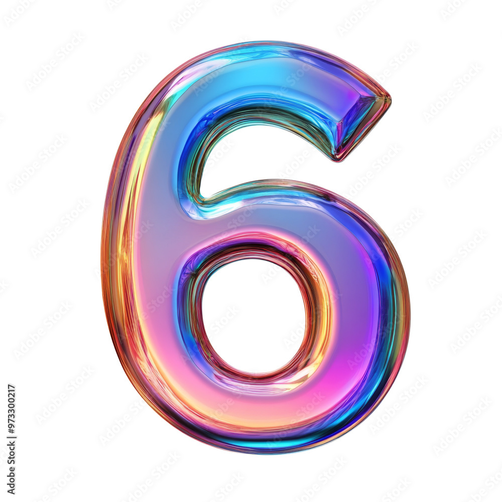Hologram metallic 6 number alphabet balloon Realistic 3D on white background. Generative AI Hologram metallic 6 number alphabet balloon Realistic 3D on white background. Generative AI