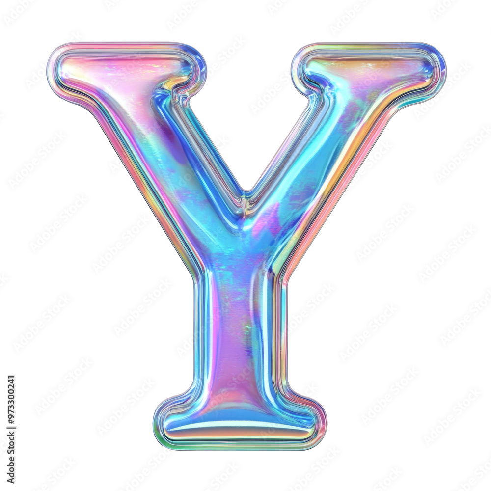 Hologram metallic Y alphabet balloon Realistic 3D on white background. Generative AI Hologram metallic Y alphabet balloon Realistic 3D on white background. Generative AI