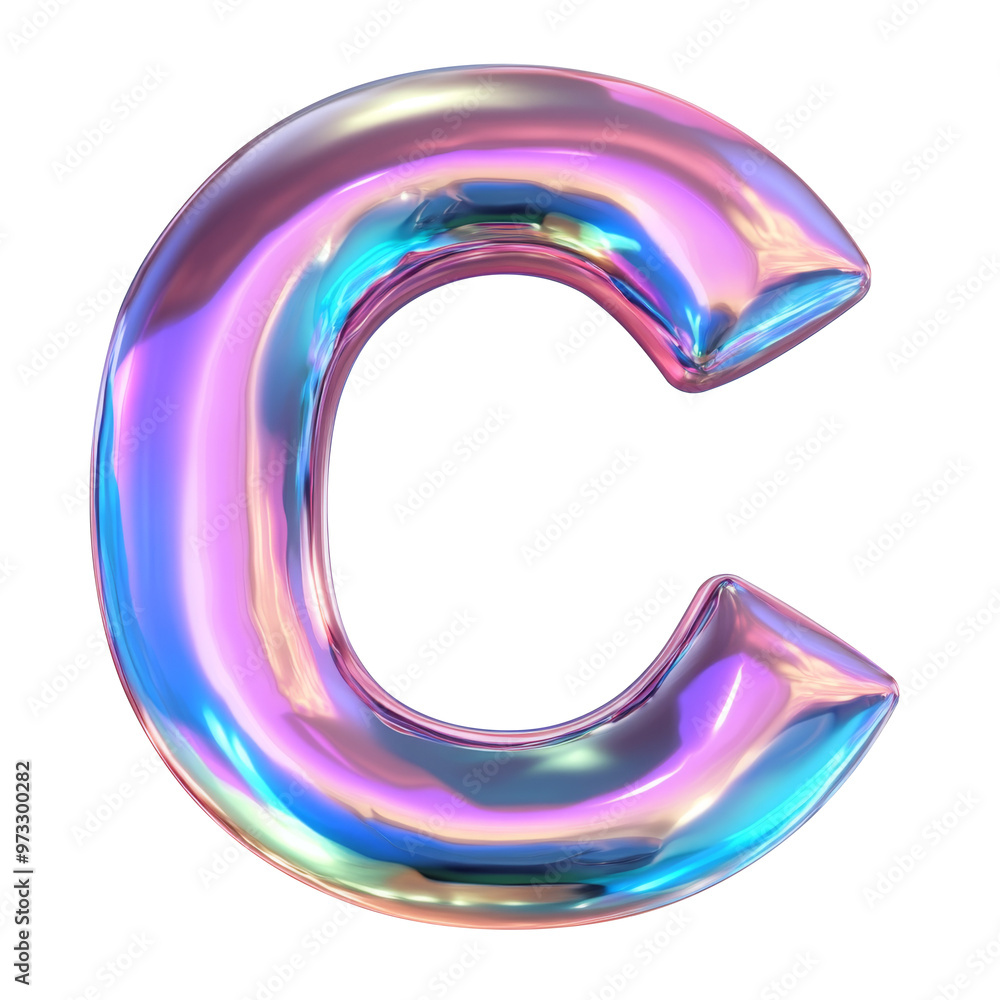 Hologram metallic C alphabet balloon Realistic 3D on white background. Generative AI Hologram metallic C alphabet balloon Realistic 3D on white background. Generative AI