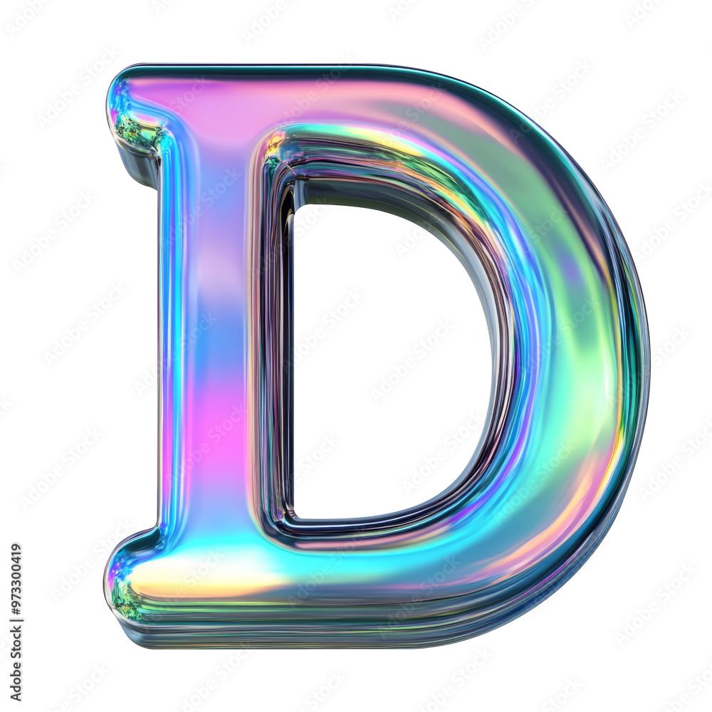 Hologram metallic D alphabet balloon Realistic 3D on white background. Generative AI Hologram metallic D alphabet balloon Realistic 3D on white background. Generative AI