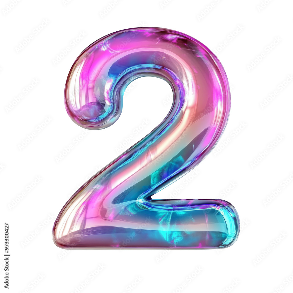 Hologram metallic 2 number alphabet balloon Realistic 3D on white background. Generative AI Hologram metallic 2 number alphabet balloon Realistic 3D on white background. Generative AI