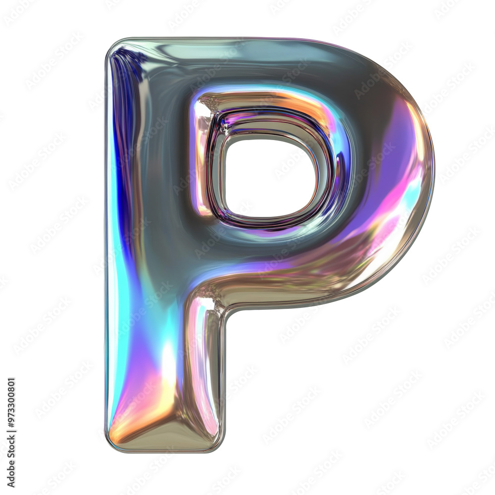 Hologram metallic P alphabet balloon Realistic 3D on white background. Generative AI Hologram metallic P alphabet balloon Realistic 3D on white background. Generative AI