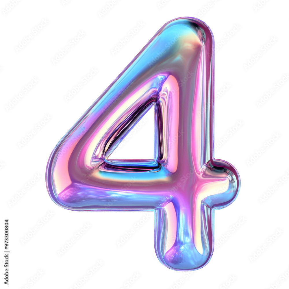 Hologram metallic 4 number alphabet balloon Realistic 3D on white background. Generative AI Hologram metallic 4 number alphabet balloon Realistic 3D on white background. Generative AI