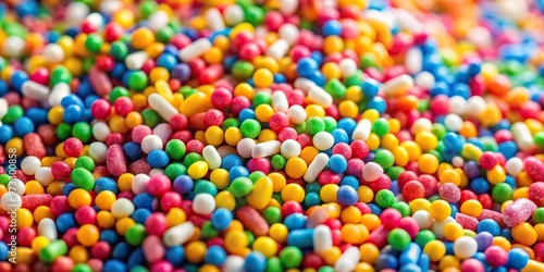 Colorful sugary candy sprinkles in a macro pile closeup