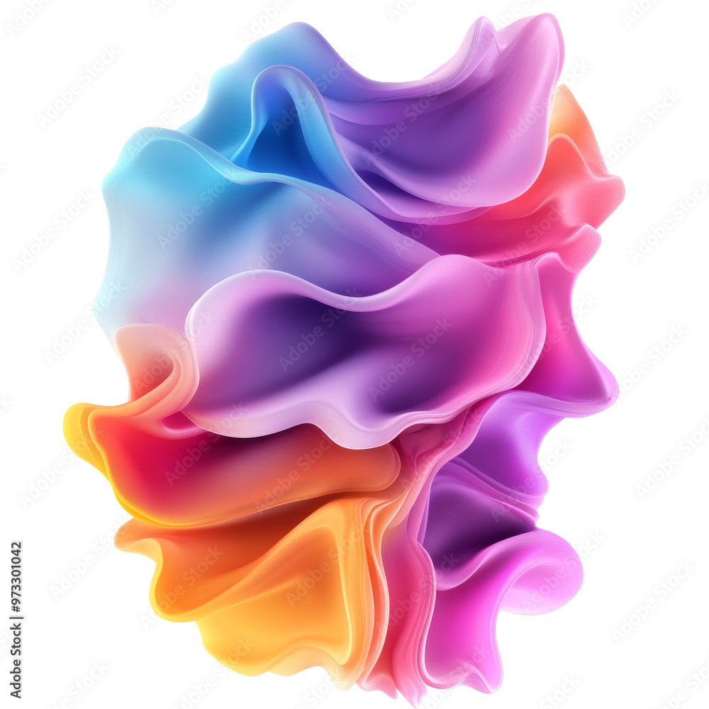 Colorful abstract wave shapes in vibrant hues isolated transparent
