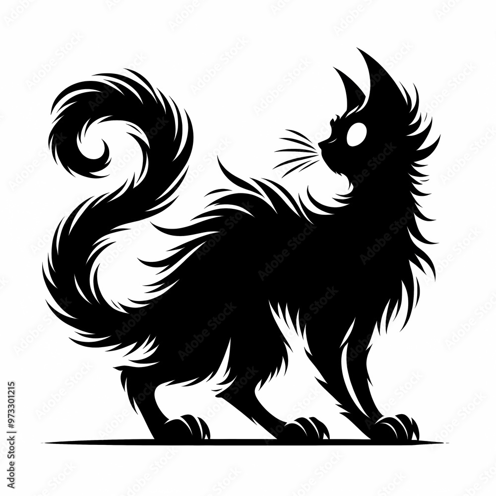 Fototapeta premium Halloween Scary Black Cat Silhouette Illustration