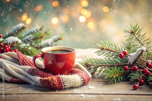 Wallpaper Mural Comforting winter vibes with a cup scarf and festive twigs Torontodigital.ca