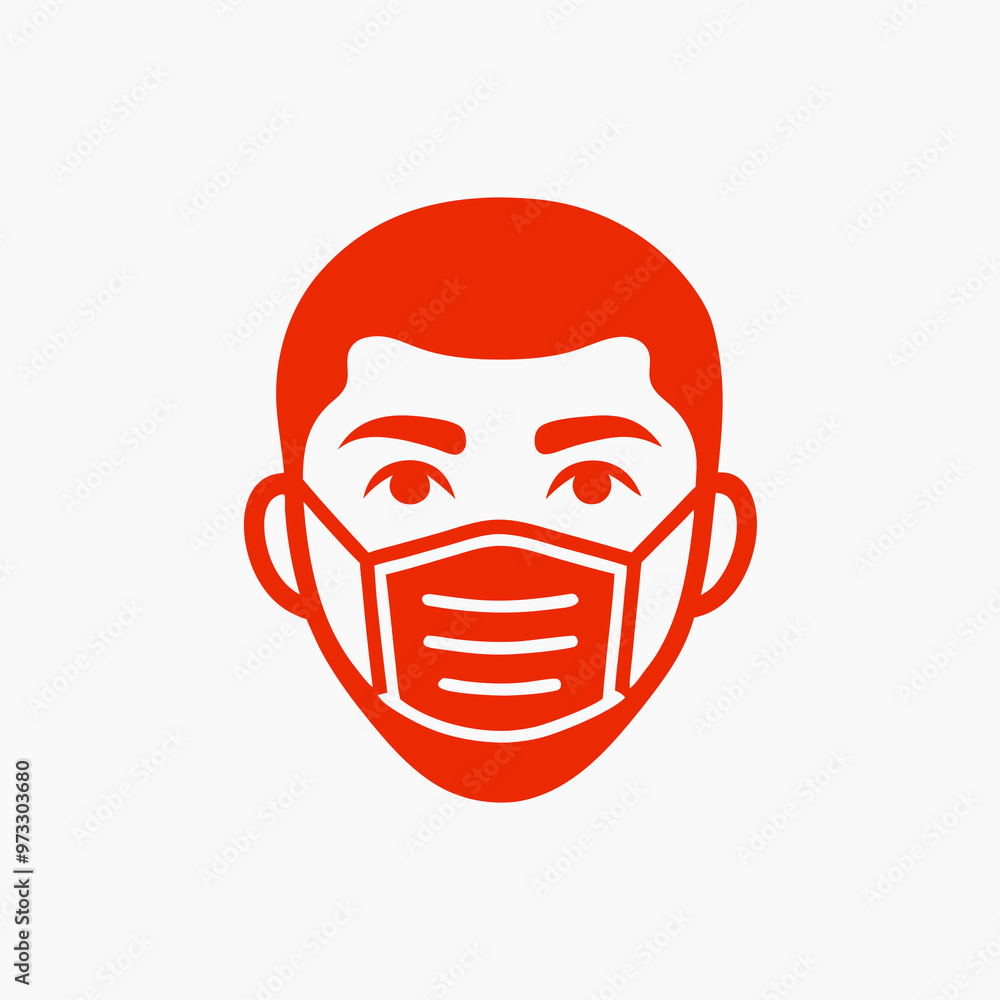 Red face mask worn by a person on a minimalistic background representing health protection and safety measures Red face mask worn by a person on a minimalistic background representing health protection and safety measures